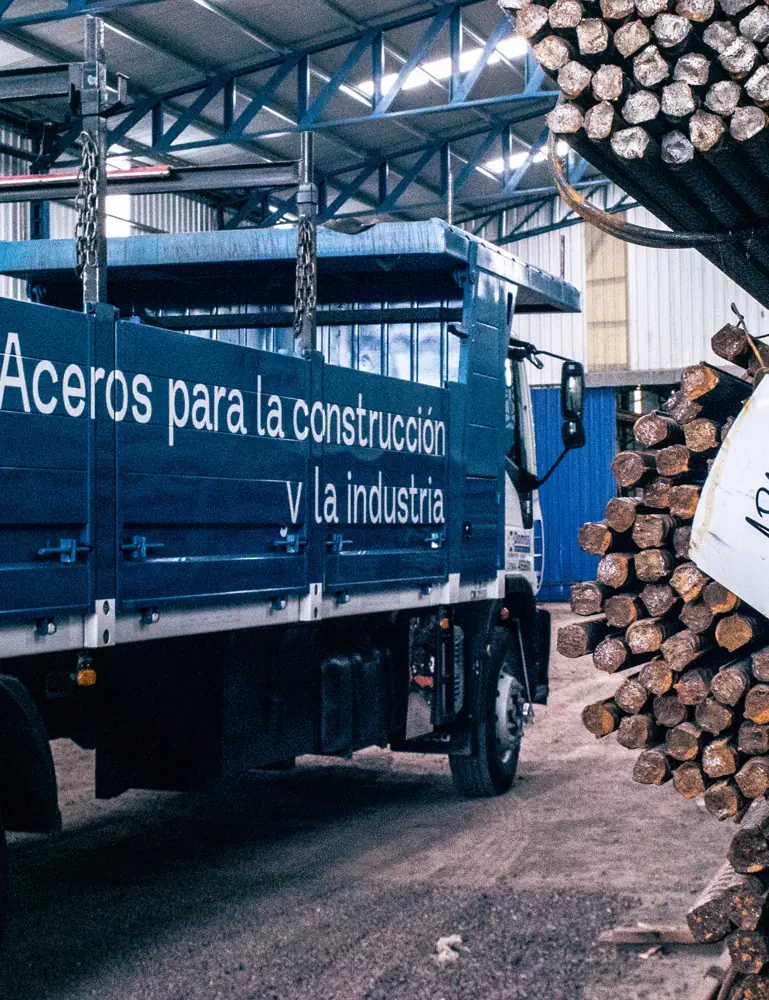 Camión de Domissi cargado con hierros dentro del depósito